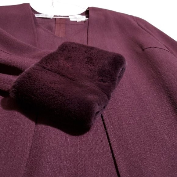 Vintage Mila Schon Faux Fur Cuff Open Blazer Jacket Women's Size 8 40 Red Italy - Picture 3 of 12